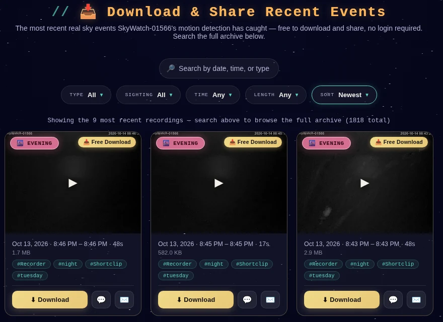 Example public page: Download and Share Recent Events