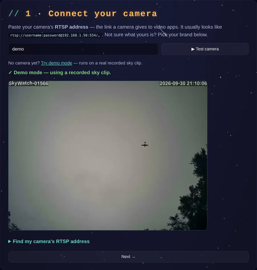 Setup wizard: connect your camera
