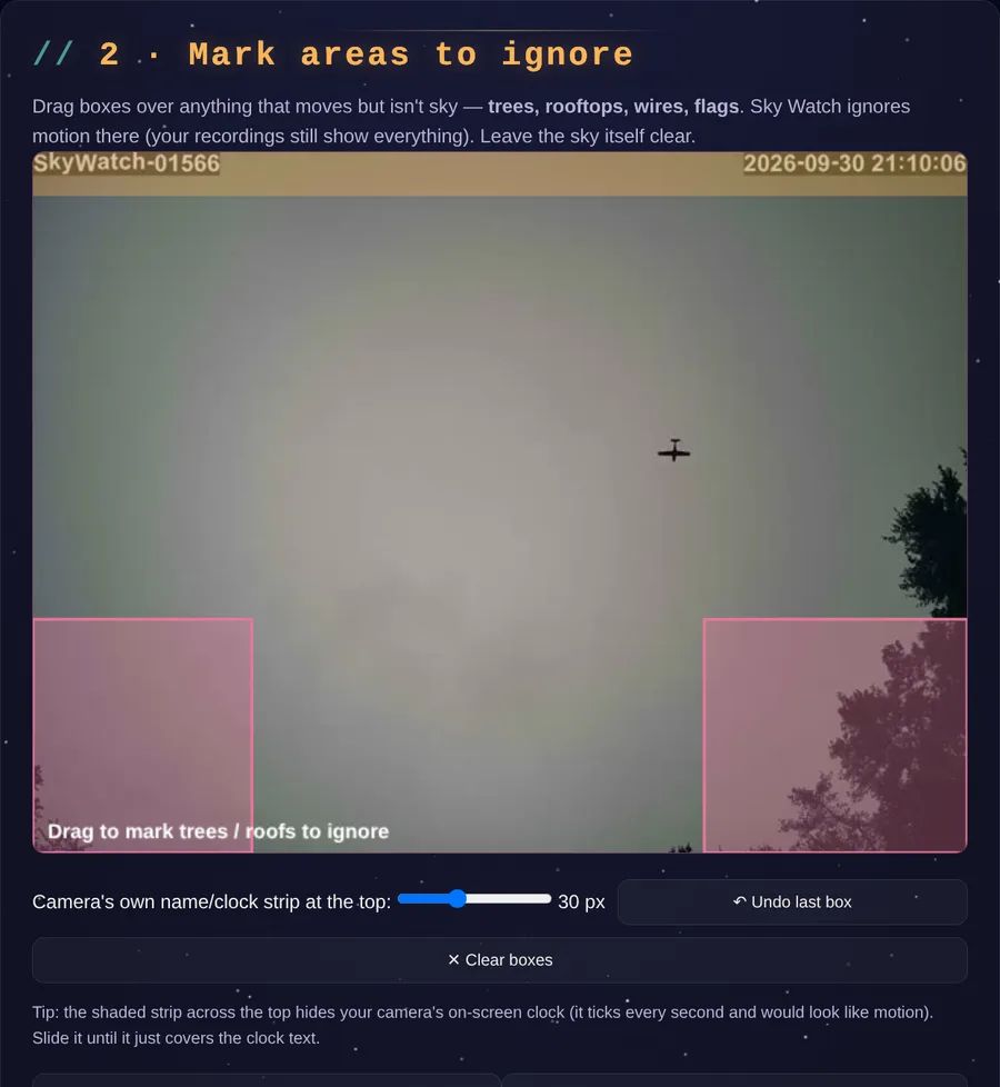 Setup wizard: mark areas to ignore